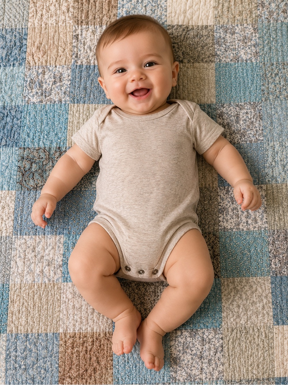 Bundle x 6 -Simple Joys Neutral Beige Onesies Pack 6 snap buttons Cotton 0-3mo